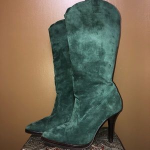 Suede Turquoise Knee-High Boots